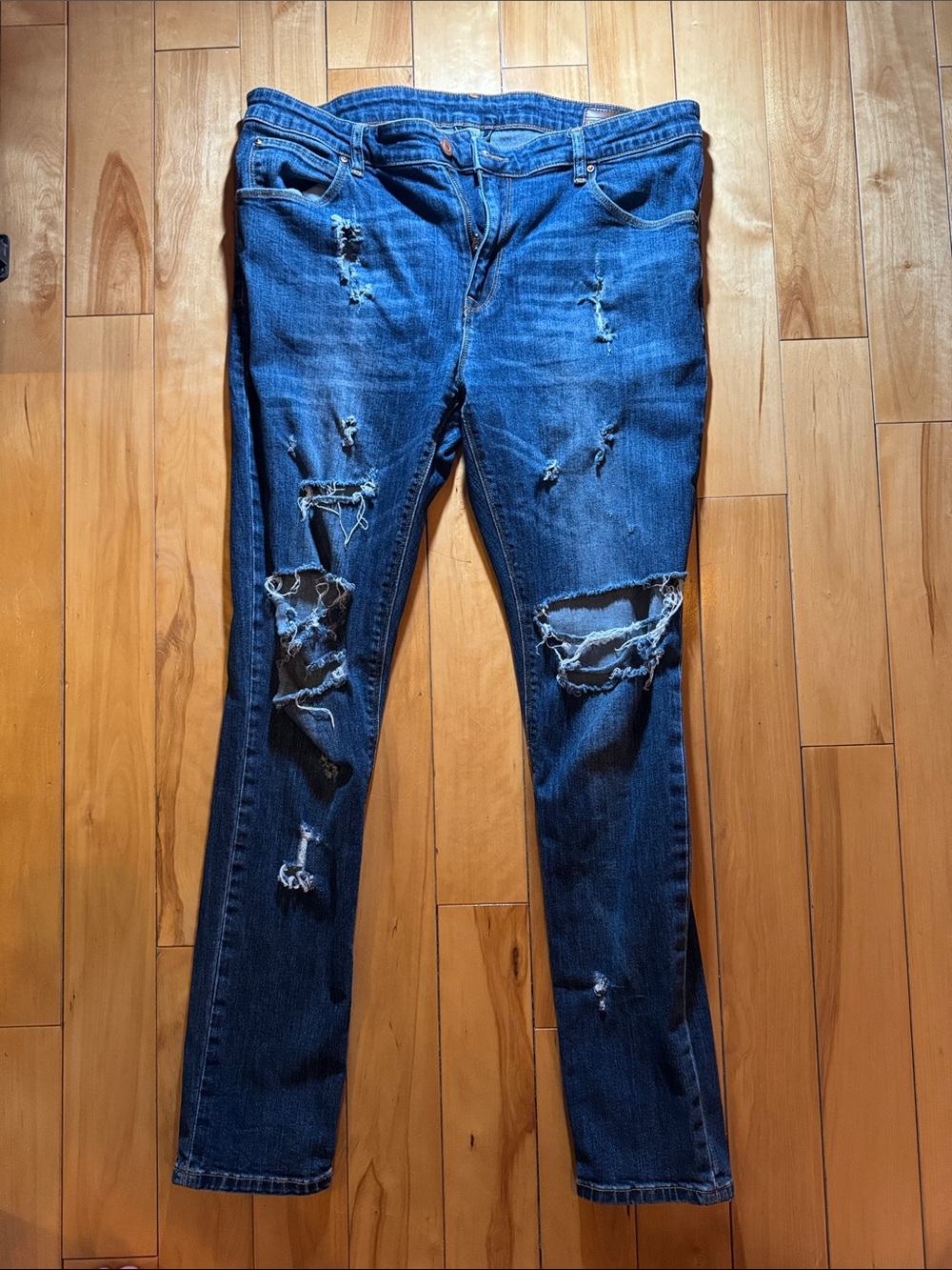 ASOS Distressed Skinny Jeans in Dark Blue